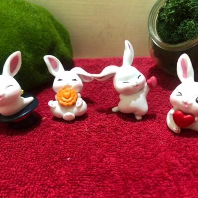 Miniature Dancing Rabbit Trey Fairy Garden Figurine (Resin Decor)