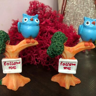 Miniature Owl on Tree Fairy Garden Figurine (Resin Decor)