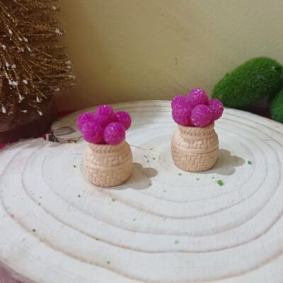 Miniature Pink Flower in Basket for Desk & Fairy Garden (Resin Decor)