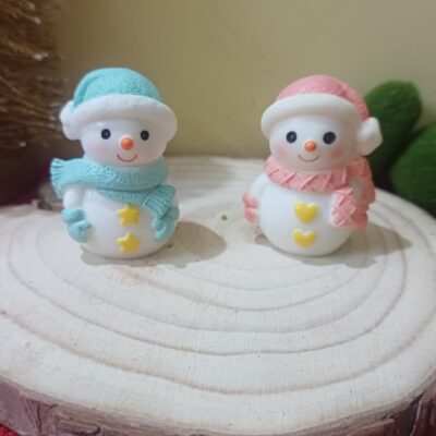 Miniature Snow Man Pink and Blue for Fairy Garden (Resin Decor)