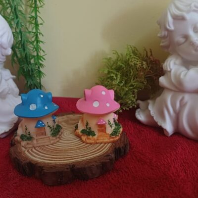 Miniature Mushroom House New Blue and Pink for Fairy Garden (Resin Decor)