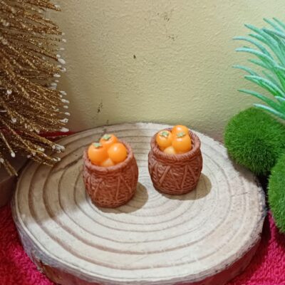 Miniature Orange Fruit Basket for Dollhouse Kitchen (Resin Decor)