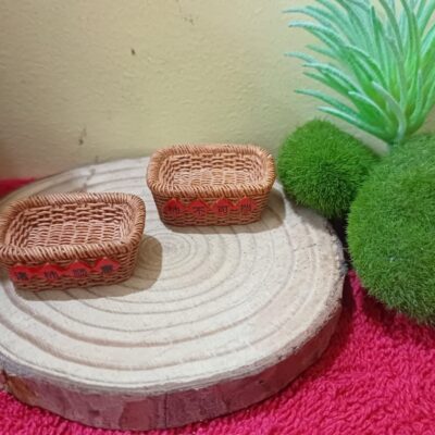 Miniature Basket Rectangle for Dollhouse Kitchen (Resin Decor)