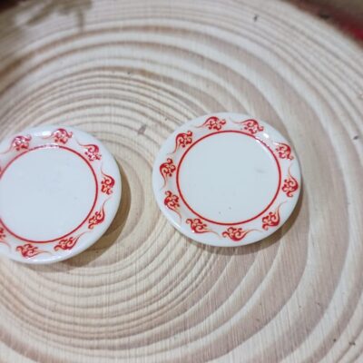 Miniature Plate Red Design for Dollhouse Kitchen (Resin Decor)