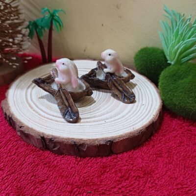 Miniature Row Boat Rabbit Fairy Garden Figurine (Resin Decor)