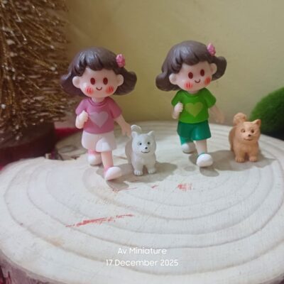 Miniature Girl with Dog Fairy Garden Figurine (Resin Decor)
