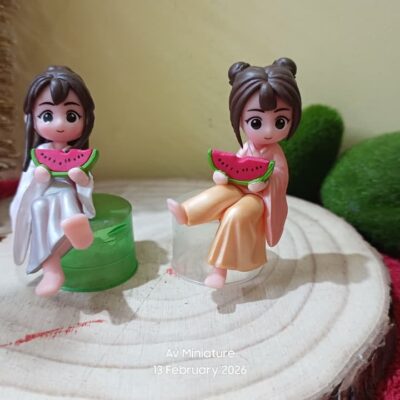 Miniature Girl Eating Watermelon Fairy Garden Figurine (Resin Decor)