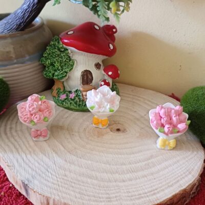 Miniature Flower Bouquet Garden for Desk & Fairy Garden (Resin Decor)