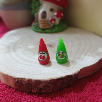 Miniature Ketchup and Chili Sauce for Dollhouse Kitchen (Resin Decor)