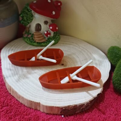 Miniature Brown Boat with Oars for Fairy Garden (Resin Decor)