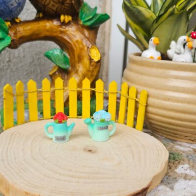 Handcrafted Green can flower pot miniature for fairy gardens