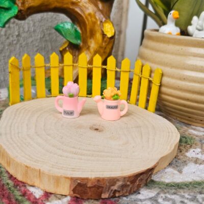 Handcrafted Pink can flower pot miniature for fairy gardens