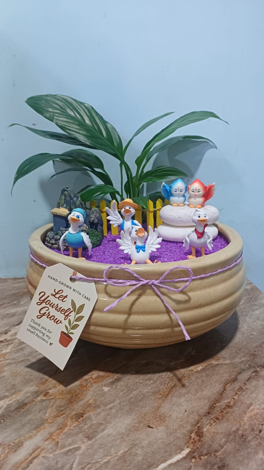 Handcrafted Feathered Friends Paradise miniature for fairy gardens