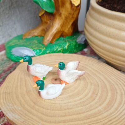 Handcrafted duck green and white set of 3 miniature for fairy gardens