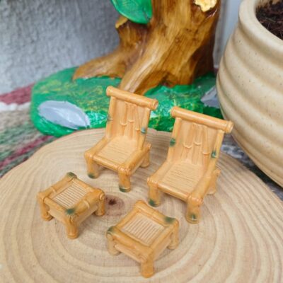 Handcrafted bamboo table and chair miniature for fairy gardens