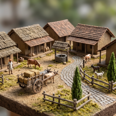 Rustic Indian village diorama DIY miniature kit